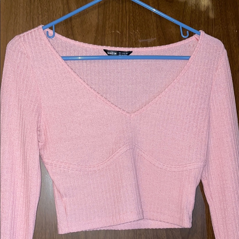 SHEIN Pink Ribbed V-Neck Women's Top